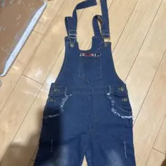 キッズ デニムオーバーオール ダメージ加工