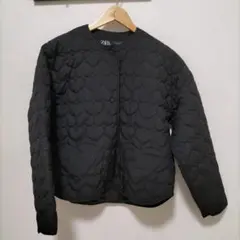 ZARAハートキルティングジャケット ノーカラー ハートポケット S