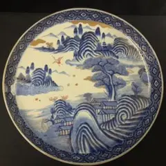 E-2 特大 飾り皿 古伊万里風 鳥 鳳凰 雉 亀甲紋 染付 飾皿 大皿 昭和 E-2 特大 飾り皿 古伊万里風 鳥 鳳凰 雉 亀甲紋 染付 飾皿 大皿 昭和