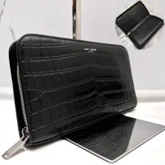 ◇極美品◇サンローラン　ジッピーオーガナイザー　クロコ型押しレザー　ブラック