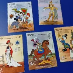 7298 外国切手 ベキア島 1989年 ディズニーキャラクター 5種