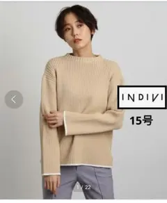 15号インディヴィ INDIVIウォームコットン配色リブニット大きいサイズ