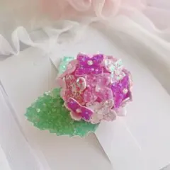 *ハンドメイド* こどもヘアクリップ(111) 紫陽花　アジサイ　ピンク系