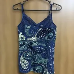 ペイズリー柄キャミソール ネイビー/グリーン