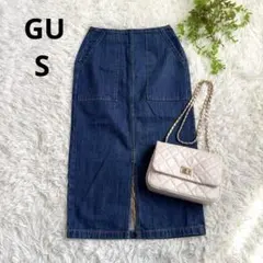 GU ジーユー◆デニムタイトロングスカート(S)前スリット入り　コットン100