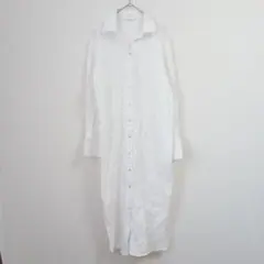 リネン100% ロングシャツワンピース 羽織り サイドスリット ホワイト H&M