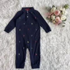 美品【ラルフローレン】マルチポニー刺繍 ベビー ロンパース ネイビー 12M