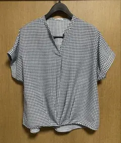 ハニーズ　ギンガムチェック　スキッパーシャツ　LL ネイビーのサムネイル