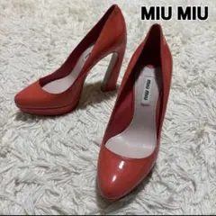 7 【極美品】ミュウミュウ パテントパンプス 36.5 23.5cm 赤 ヒール 