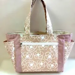 サイドポケットトートバッグ♡　　　　カメリア柄　ハンドメイド