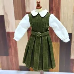 22cmドール服☆カーキコーデュロイワンピ&ソックス☆リカちゃん、ブライスなどに