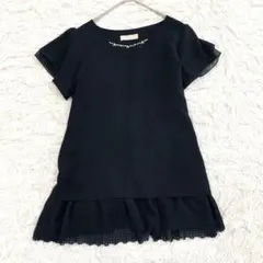 パターンフィオナ 半袖バックリボンブラウス M ブラック ビジュー装飾 可愛いのサムネイル