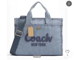 COACH26ジャストサイズコーチデニムブルートートバックブラックマルチ