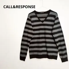 美品✨コールアンドレスポンス Vネックニットセーター 黒×グレー ボーダー柄