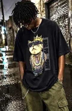 ★DOM★猫Tシャツ★HIPHOP★ビギー★サイズXL★ブラック★ストリート‼️