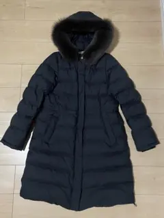 ディノスDAMAブルーフォックスファー 撥水加工ダウンコート ネイビー 