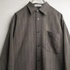 古着 レトロ シャツ 総柄 柄シャツ ストライプ デザインシャツ 長袖