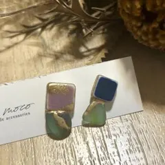 ハンドメイド 金継ぎピアス シーグラス シー陶器