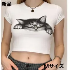 猫イラスト Mサイズ 半袖Tシャツ 新品
