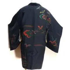 レトロ　絹黒地 鶴 　羽織