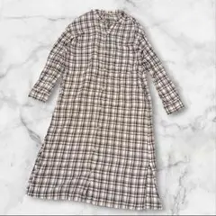 【サマンサモスモス】チェックシャツワンピース ロング 体型カバー 綿混 前開き