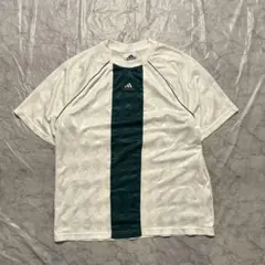 【希少】90s-00s アディダス ゲームシャツ 白 緑 切替 ジャガード