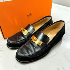 HERMES エルメス 36.5 23.5cm デスタン ケリーローファー 黒