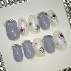 ネイルチップ　ビーズ_ストーン_お花_パステル