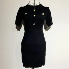 Dazy レディース 金ボタン 半袖 ニット ミニワンピース L