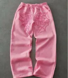 【新品】ピンク スウェット パンツ 刺繍 ストリート y2k ハート 蜘蛛の巣