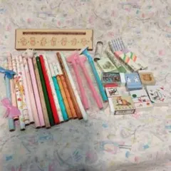 未使用　昭和レトロ　えんぴつ、消しゴムセット かわいいキャラクター柄　まとめ売り
