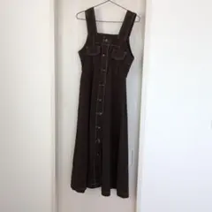 ブラウン ボタン付き　サロペット　ジャンスカ