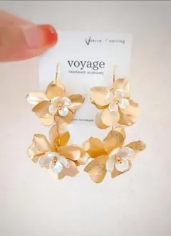 【再販】マットゴールド フラワー ブライダル ピアス イヤリング ハンドメイド