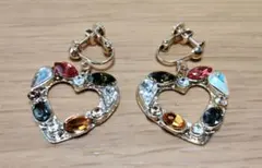 全スワロフスキー ハートモチーフイヤリング　ダーク マルチ　1万円相当 日本製