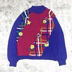 US古着　vintage KNIT デザインニット　花柄　レトロ　セーター