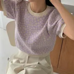 韓国 デイジー柄 花柄 パープル 紫 パフスリーブのサムネイル