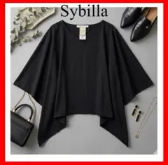 Sybilla ✨ブラック Vネック Tシャツ　ポンチョ ケープ風のサムネイル