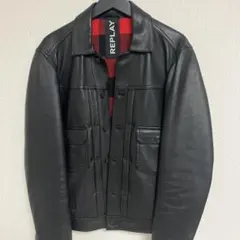 定価13万 REPLAY レザージャケット 裏地/赤と黒のチェック❗️［美品］❣️