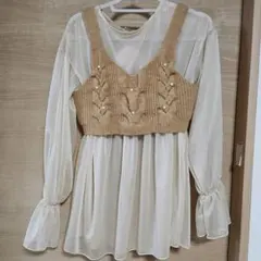 タグ付未使用★ビスチェ シースルートップス M 中薄橙 オレンジブラウン系