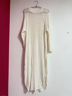 JEANASISホワイトメッシュニットロングワンピース F