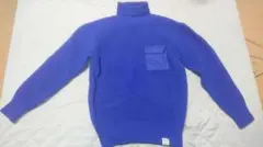 アズール ワッフルニット タートルネック 長袖 ブルー