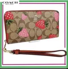 COACHコーチシグネチャーストロベリープリントロングウォレット
