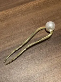 夜会巻きコーム Uシルエット パール ゴールド かんざし