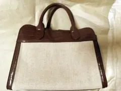 クロコ風フェイクレザー　トートバッグ　ブラウン