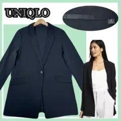 ✨美品✨ユニクロ ドレープロングジャケット M 黒 きれいめ 羽織り 体型カバー