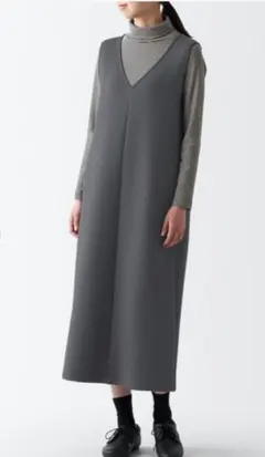 無印良品 二重編みジャンパースカート ＸＬ チャコールグレー