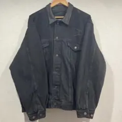 襟レザー gジャン ブラックデニム ジャケット XL リーバイス edifice