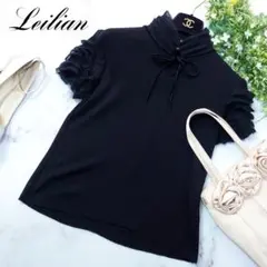 レリアン 半袖セーター ニット ハイネック ベロアリボン ビジュー レース M