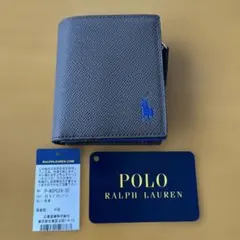 新品ポロ ラルフローレン ファスナー小銭入付き縦型折り財布ブラウンブルーのサムネイル