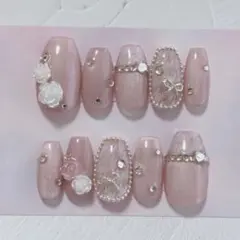 現品】ネイルチップ♡ピンク ホワイト 量産型地雷韓国ワンホン